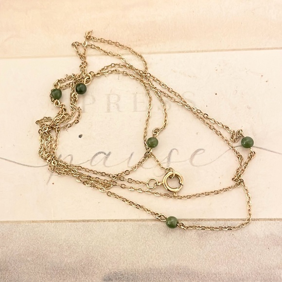 Green & Gold necklace - 34” gold chain with green beads. - Picture 1 of 9